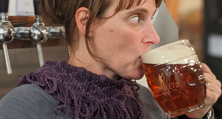 Jen Drinking Beer from Tubinger Bowl/Mug