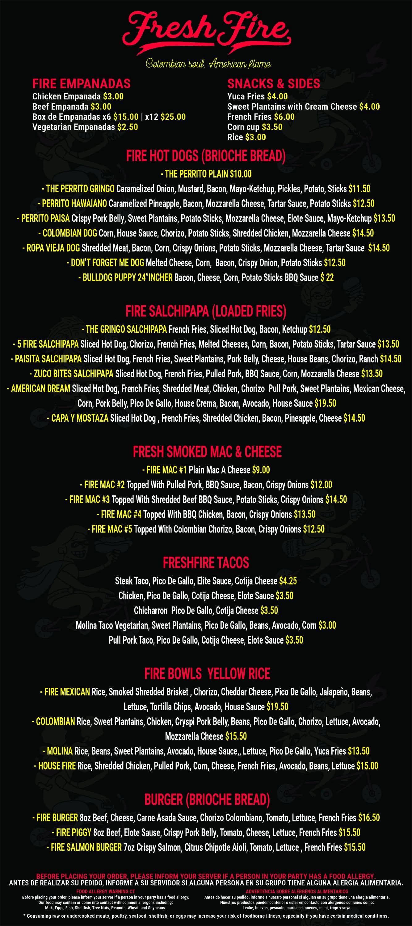 Fresh Fire Menu