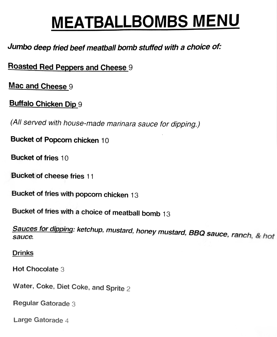 Meatball Bombs Menu