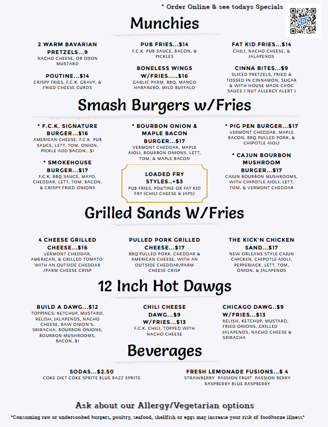 Fat City Kid Menu