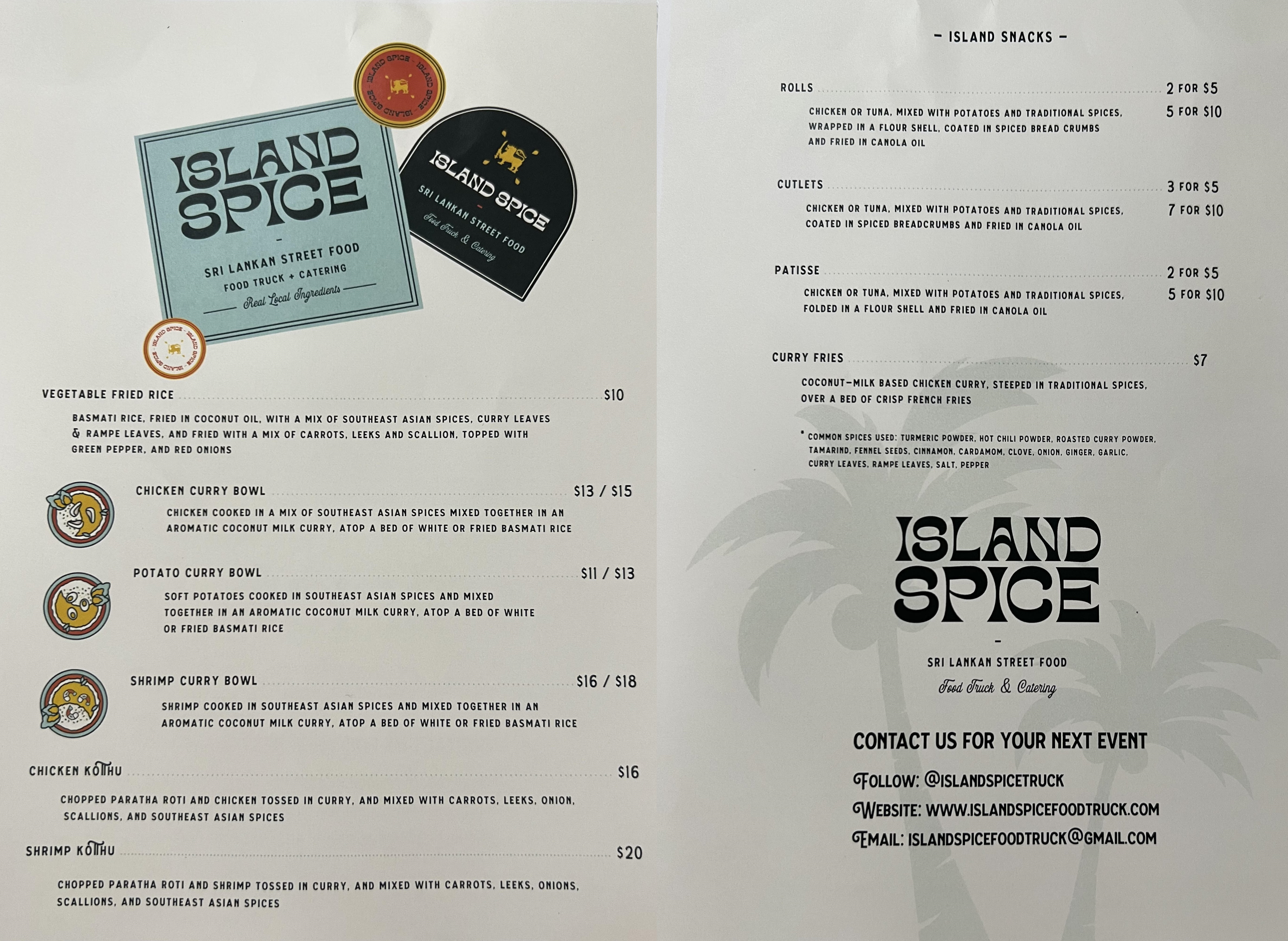 Island Spice Menu
