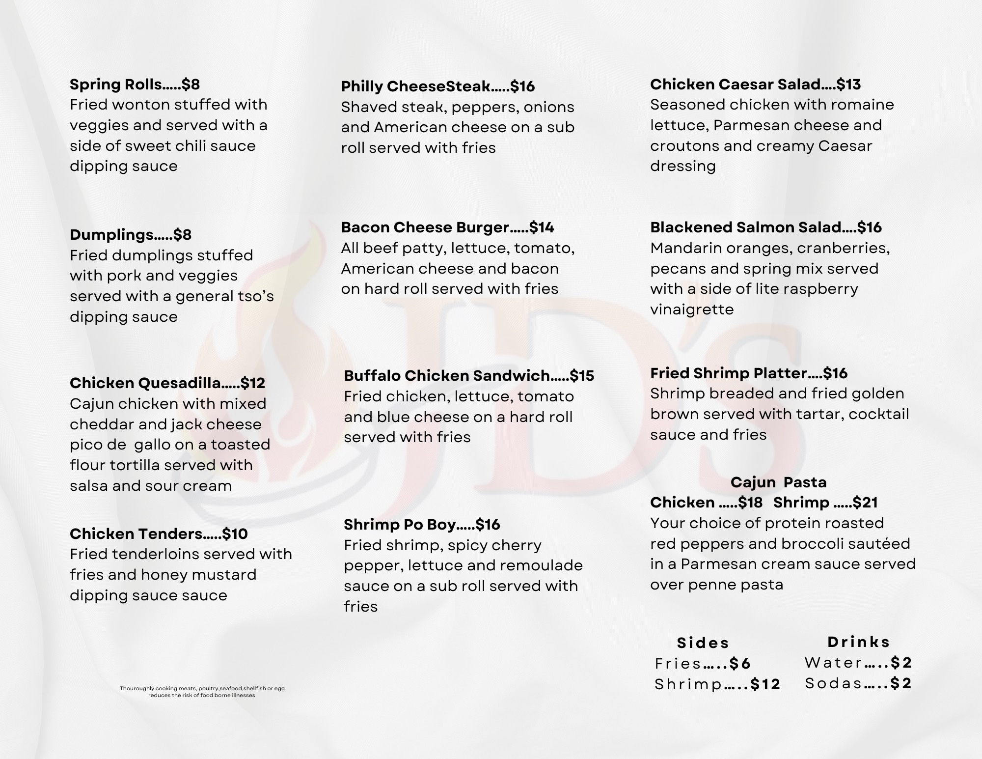 JD's Menu