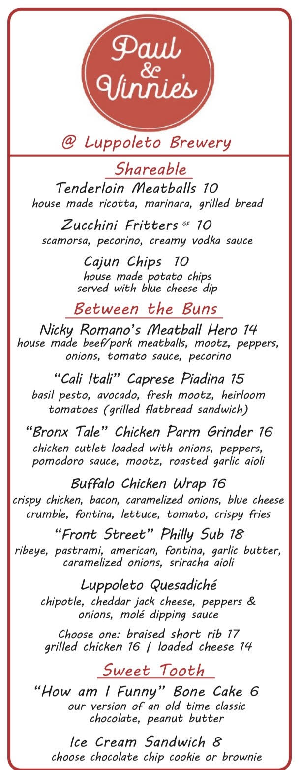 Paul & Vinnie's Menu