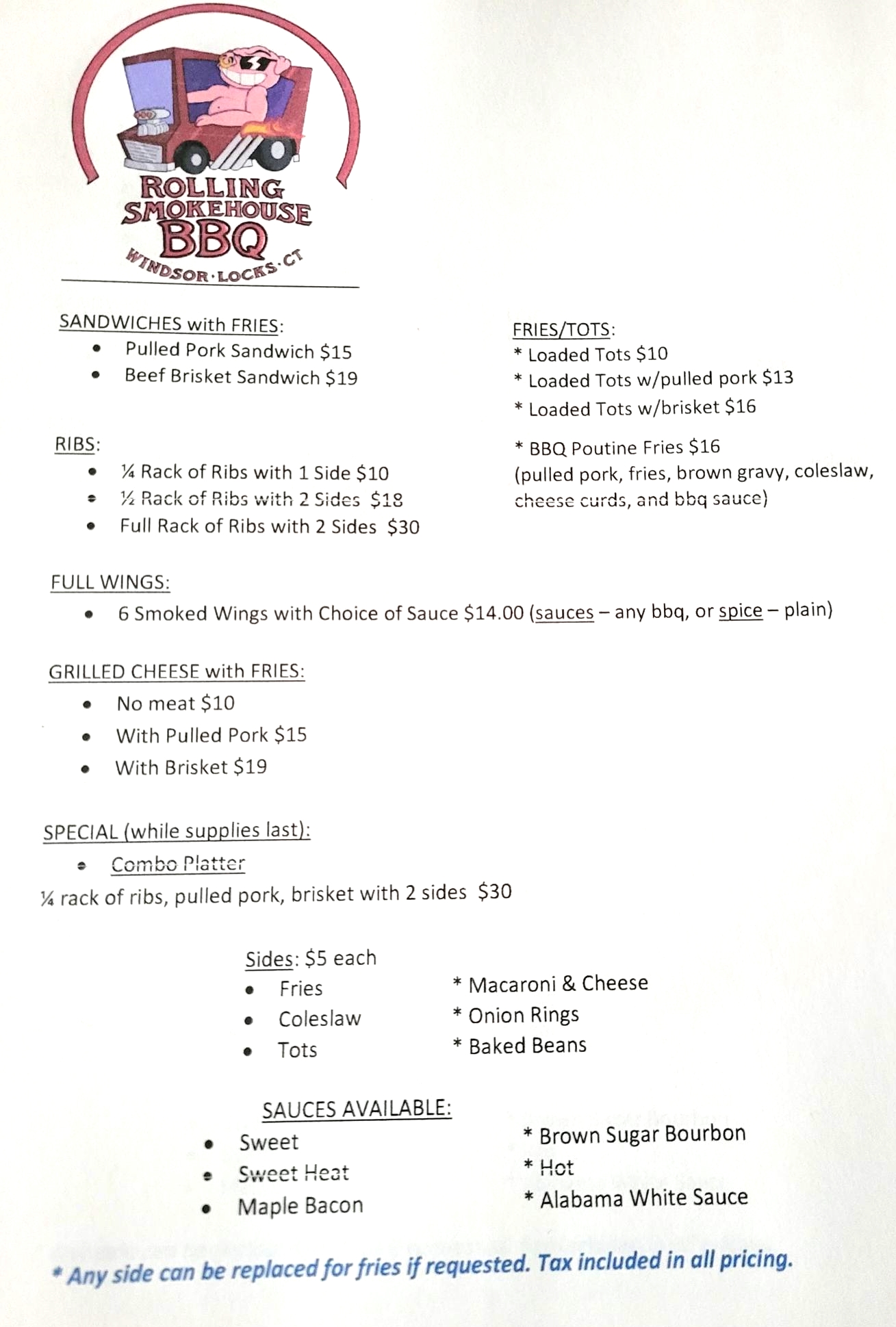 Rolling Smokehouse Menu