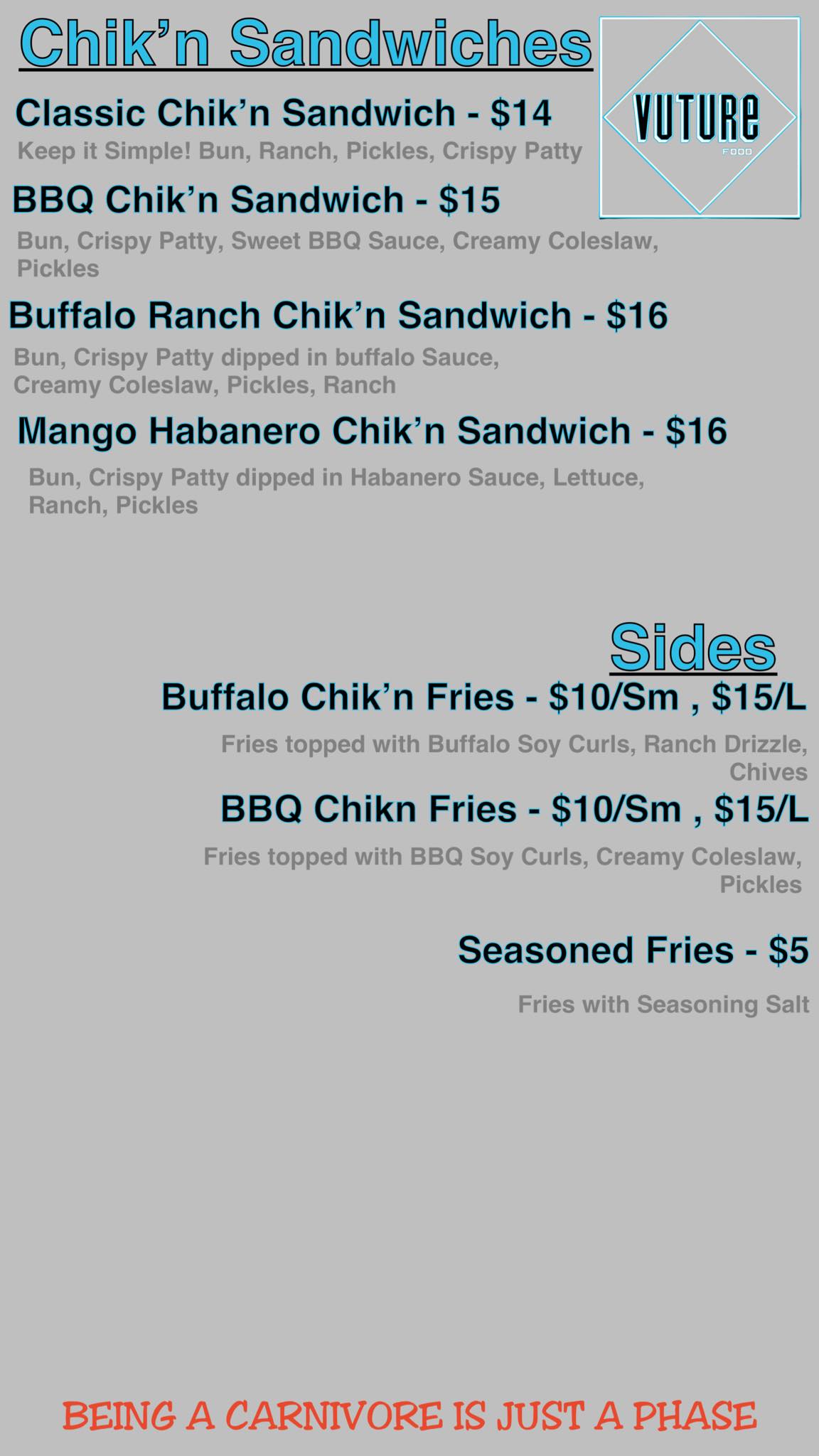 Vuture Food Menu